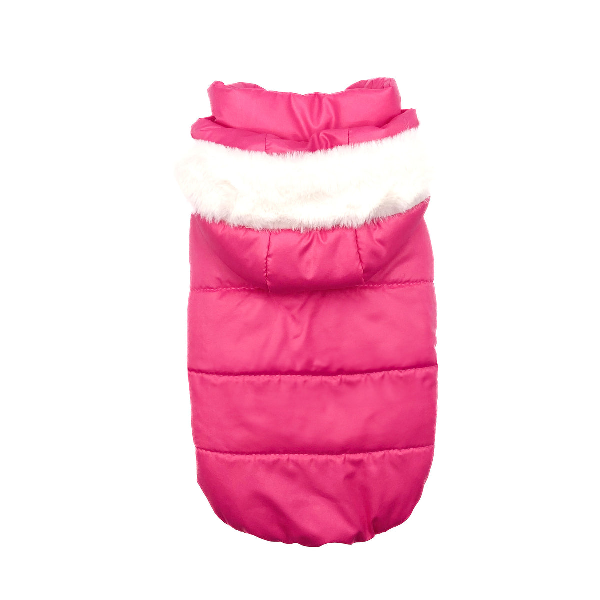 Piumino Abbraccio rosa barbie trapuntato con cappuccio bordato in peluche bianco