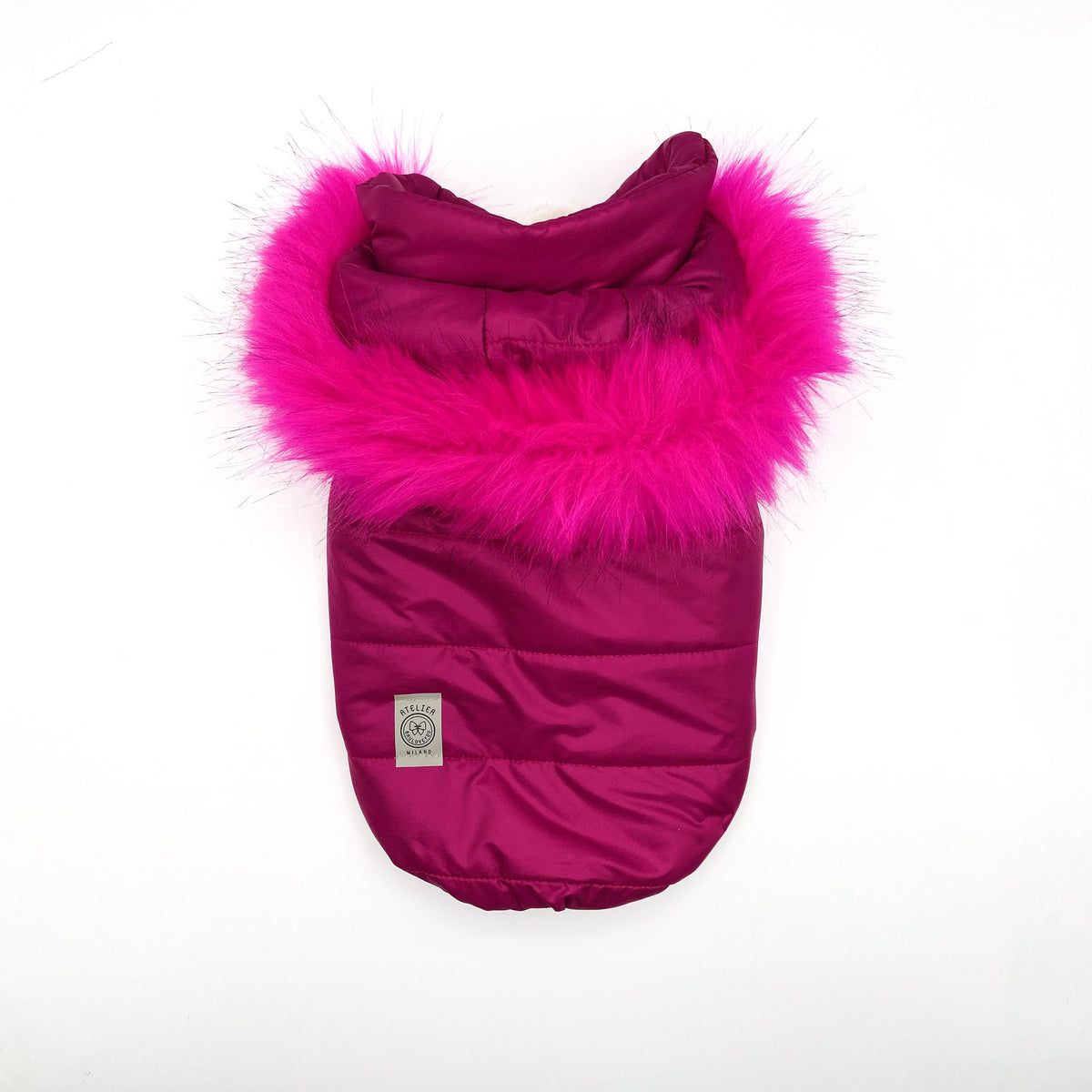 Piumino Glam fucsia trapuntato impermeabile con cappuccio bordato in pelouche fucsia