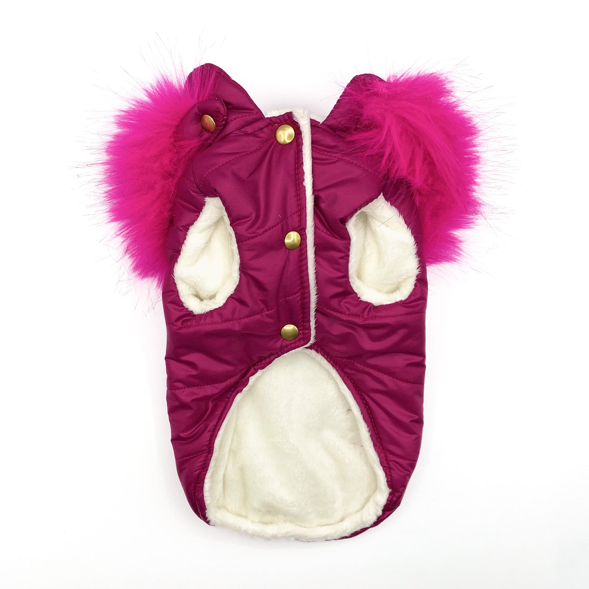 Interno in peluche chiaro del Piumino Glam con bottoni a pressione dorati