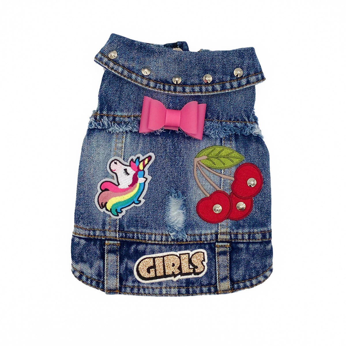 BauJeans Diadem con due ciliegie grandi con strass, unicorno e fiocco rosa