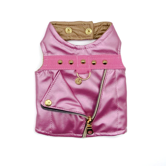 Baukiodino Pinky in ecopelle perlata rosa con borchie dorate e zip