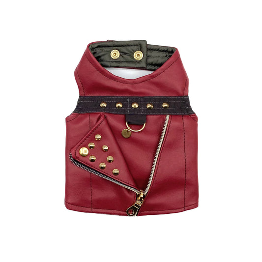 Baukiodino Rouge in ecopelle bordeaux con borchie dorate e zip