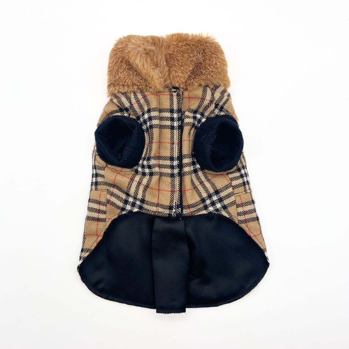 Cappottino Britannia con colletto in pelouche, visto da dietro con interno nero
