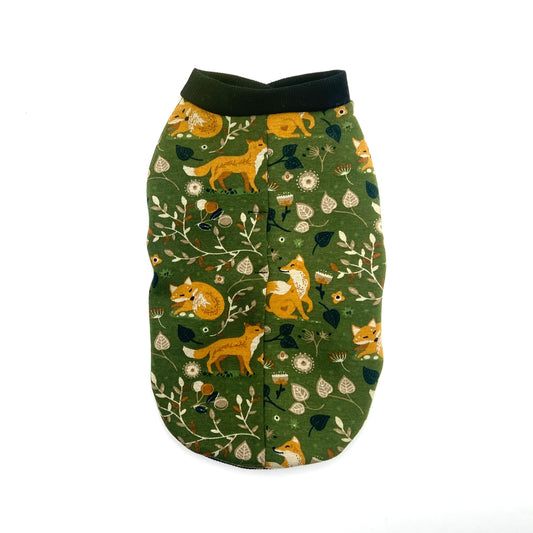 Felpa Fox verde bosco con stampa di volpi, foglie e fiori