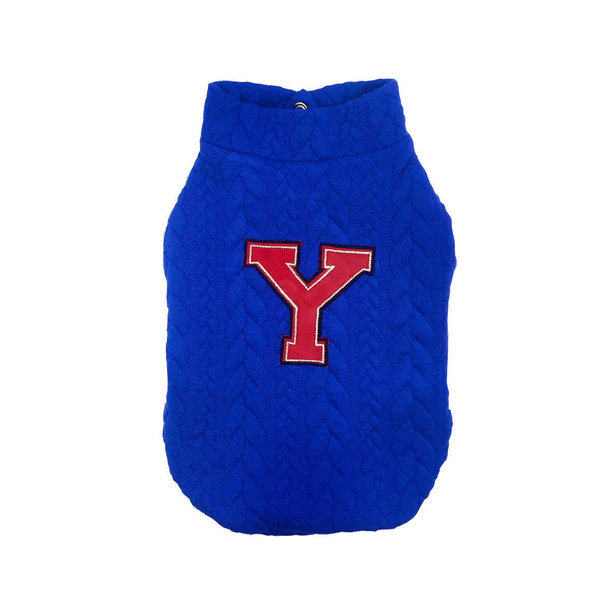 Felpa Merak blu a trecce con applicazione Y rossa stile college