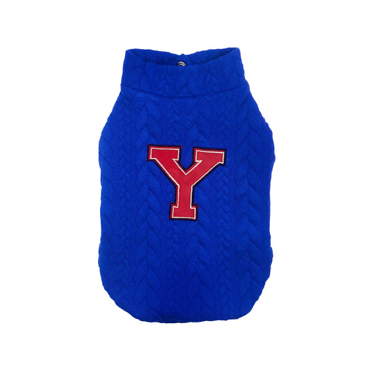 Felpa Merak blu a trecce con applicazione Y rossa stile college