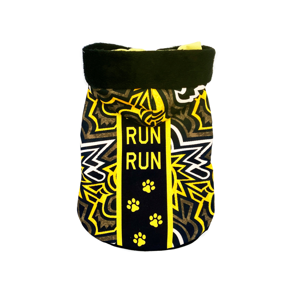 Felpa Run con stampa grafica nera, grigia e gialla e la scritta Run sul dorso