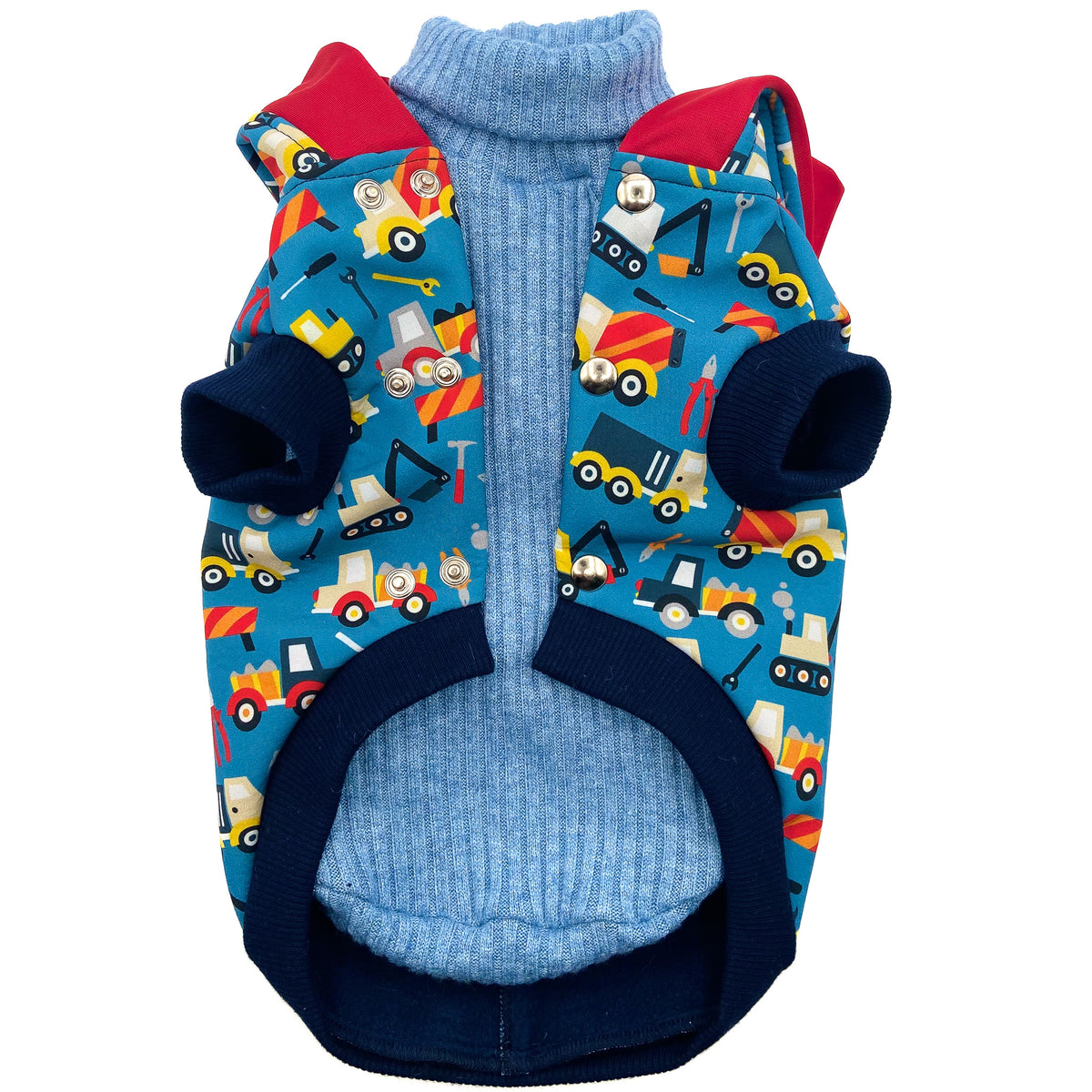 Felpa Toys indossata sopra un maglioncino azzurro, vista da sotto