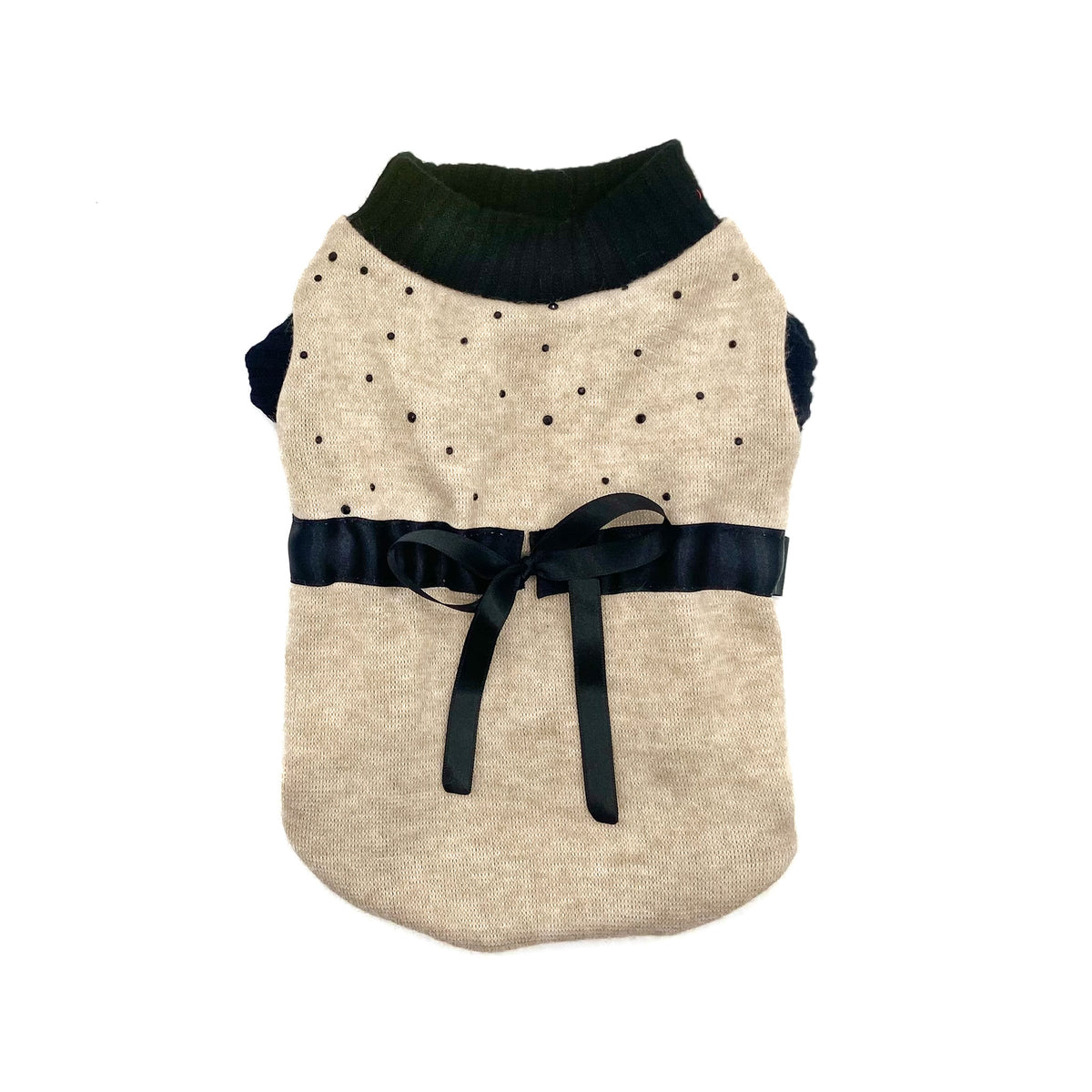 Maglioncino Azara beige con nastro in raso nero in vita per cani piccoli