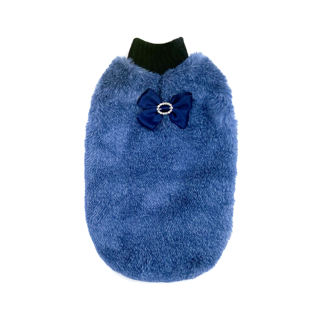 Maglioncino Jasmine per cani piccoli in pelliccetta blu con fiocco blu in raso