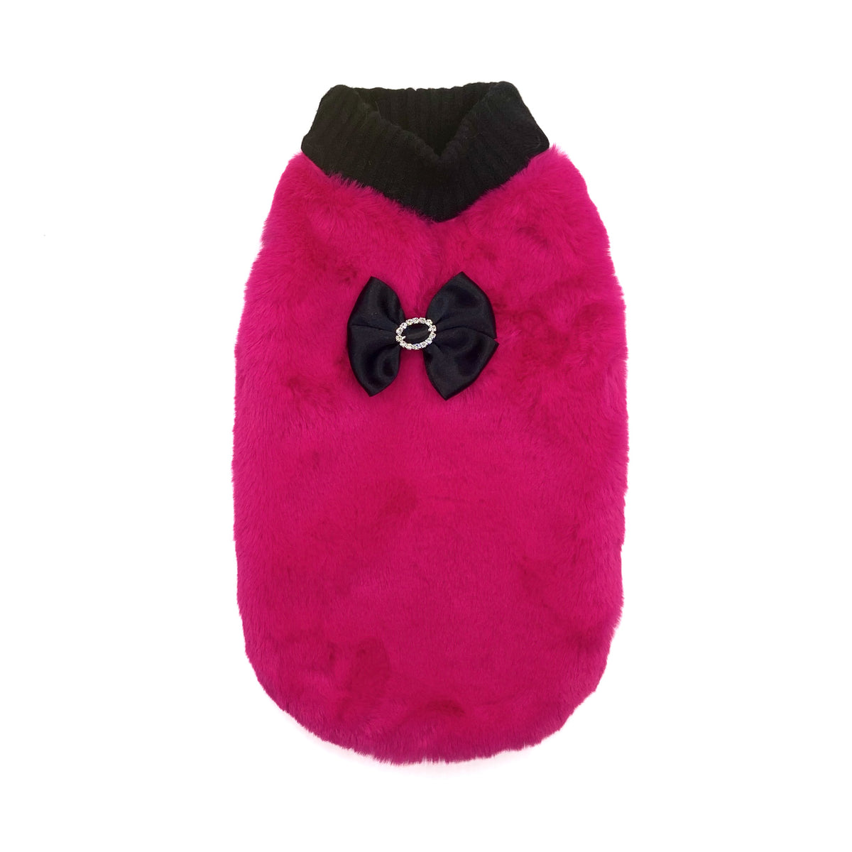 Maglioncino Jasmine per cani piccoli in pelliccetta fucsia con fiocco nero in raso