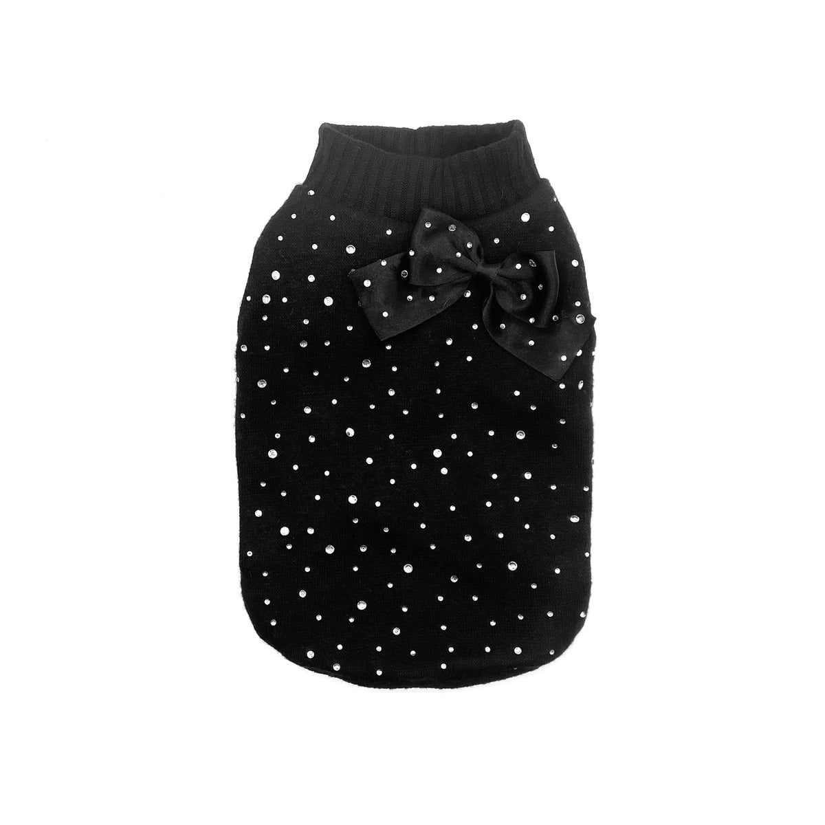 Maglioncino Stellar nero con cristalli e fiocco in raso nero