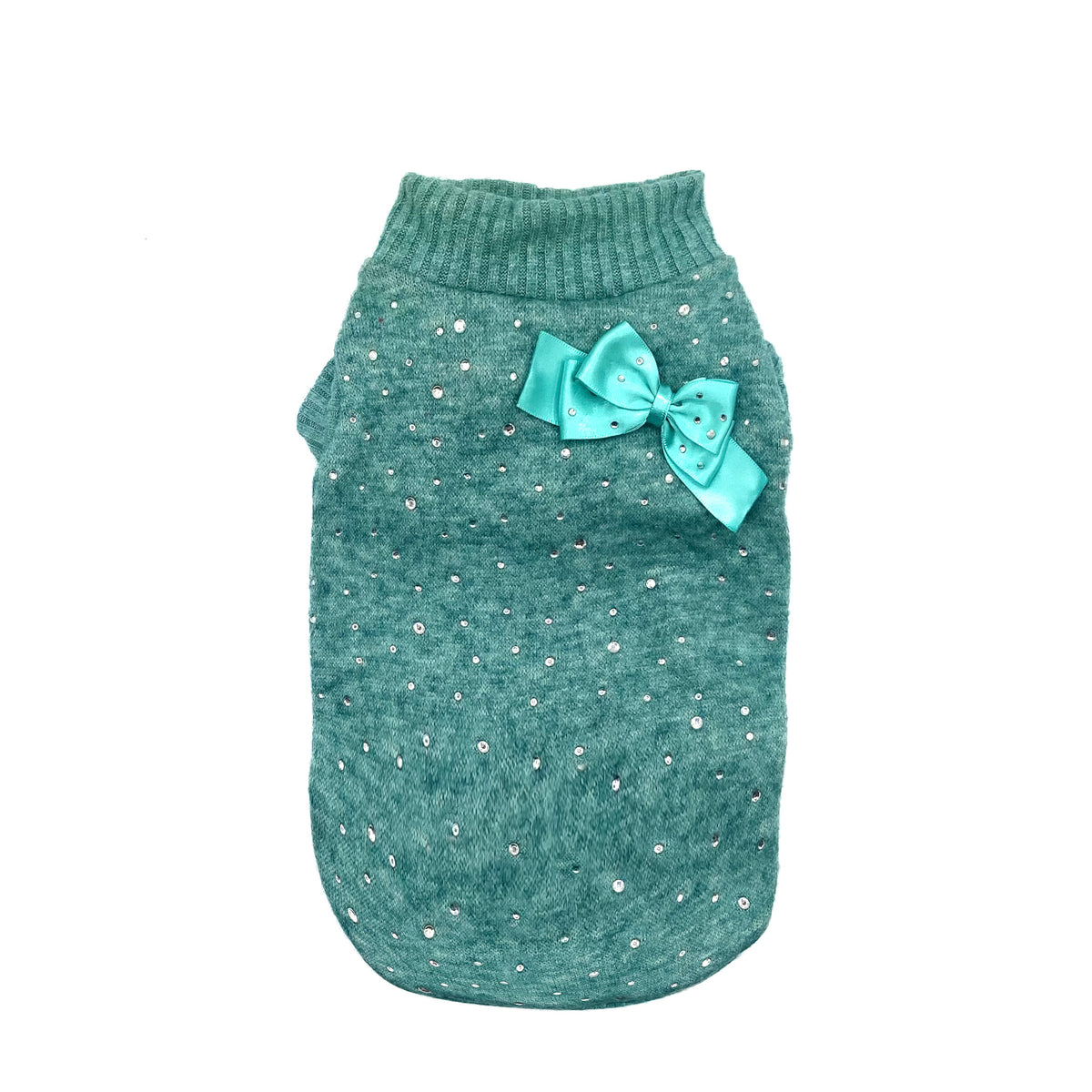 Maglioncino Stellar turchese con cristalli e fiocco in raso turchese