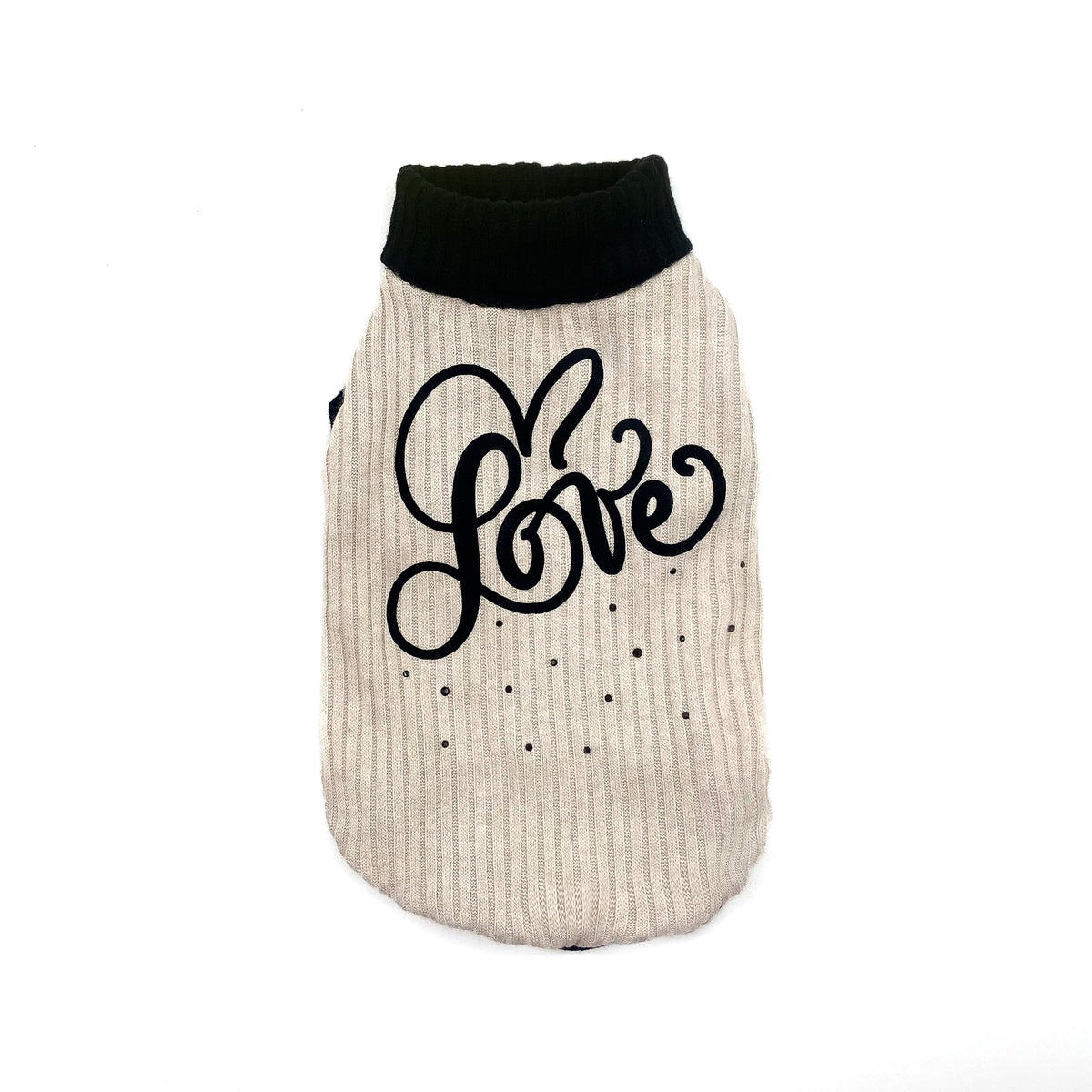 Maglioncino Verbena in costina color crema con scritta Love in vellutino e collo nero a contrasto